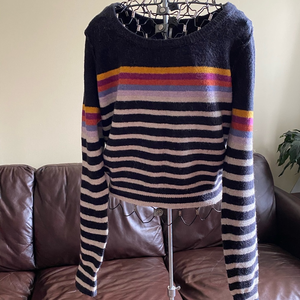 Free People Complete Me Stripe Sweater, Size XL Black, White, Colors